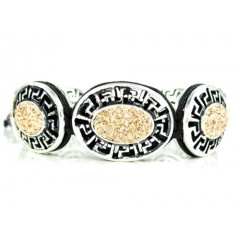 Mens white stainless steel champagne rhinestone oval fendi style bracelet 3.50ct