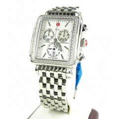 Ladies Michele Xl Deco Day Diamond White Stainless Steel Watch 0.67ct