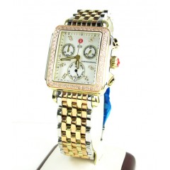 Ladies Michele Deco Date & Day Diamond Tri-tone Stainless Steel Watch 0.66ct