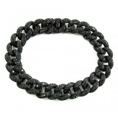 Black Sterling Silver Black Diamond Miami Link Bracelet 12.50ct