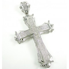 Mens White Sterling Silver Diamond Cross 0.50ct