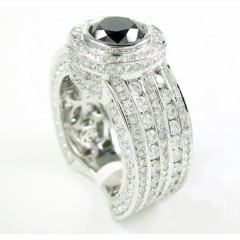 Mens 14k white gold black & white diamond fashion ring 5.00ct