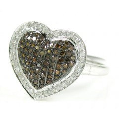 Ladies 10k White Gold White & Champagne Diamond Heart Ring 0.55ct