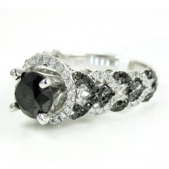 Ladies 14k white gold black & white diamond fancy engagement ring 2.40ct