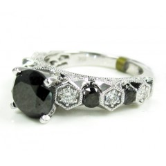 Ladies 10k White Gold Black & White Diamond Engagement Ring 3.10ct