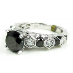 Ladies 10k white gold black & white diamond engagement ring 3.10ct