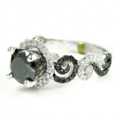Ladies 10k white gold black & white diamond engagement ring 2.15ct