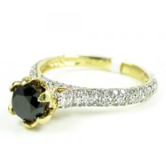 Ladies 14k Yellow Gold Black & White Diamond Engagement Ring 1.50ct