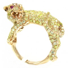 Ladies 14k Rose Gold Canary Diamond & Red Ruby Panther Ring 4.24ct