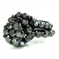 Ladies 10k Black Gold Black Diamond Engagement Ring Set 3.72ct