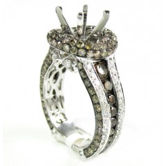 Ladies 14k White Gold Champagne & White Diamond Semi Mount Ring 3.45ct
