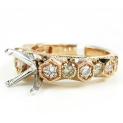 Ladies 14k Rose Gold Champagne & White Diamond Semi Mount Ring 0.99ct