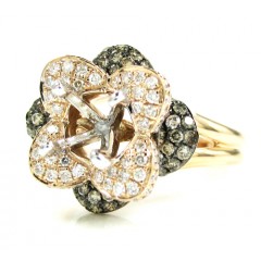 Ladies 14k white gold champagne & white diamond flower semi mount ring 0.99ct