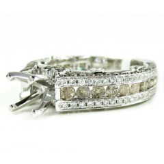 Ladies 14k White Gold Champagne & White Diamond Semi Mount Ring 2.36ct