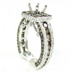 Ladies 14k white gold champagne & white diamond semi mount ring 3.68ct