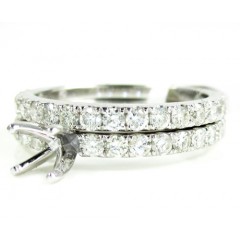 Ladies 14k White Gold Round Diamond Semi Mount Ring Set 1.13ct