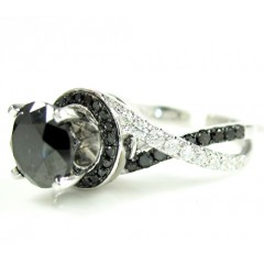 Ladies 14k white gold black diamond engagement ring 2.36ct