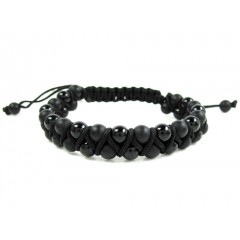 Macramé Matte & Glossy Black Onyx Smooth Bead Double Rope Bracelet