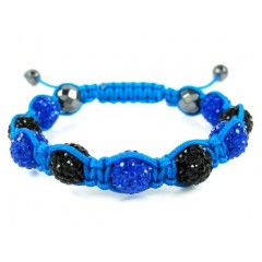 Black & Blue Rhinestone Macramé Faceted Bead Rope Bracelet 9.00ct