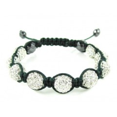 White Rhinestone Macramé Faceted Bead Rope Bracelet 9.00ct