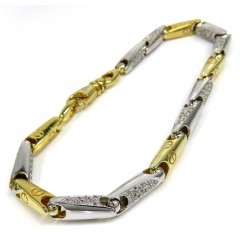 Mens 14k Two Tone Gold Bullet Link Diamond Bracelet 1.20ct