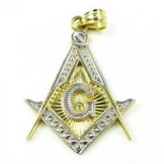10k Solid Two Tone Gold Free Mason G Pendant 