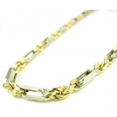 14k Two Tone Gold Smooth Cut Figarope Link Chain 22-26 Inch 4mm