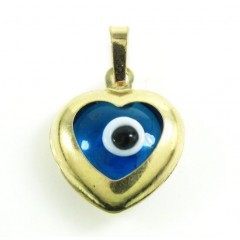 14k Yellow Gold Blue Evil Eye Heart Charm