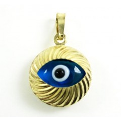 14k Yellow Gold Diamond Cut Blue Evil Eye Charm