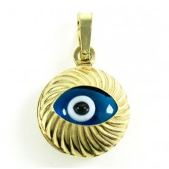 14k Yellow Gold Diamond Cut Blue Evil Eye Charm