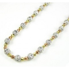 925 Tri Color Silver Diamond Cut Bead Chain 24 Inch 6mm