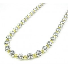 925 Two Tone Silver Diamond Cut Bead Chain 24-30 Inch 5mm