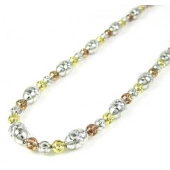 925 Tri Color Silver Diamond Cut Bead Chain 30 Inch 5mm