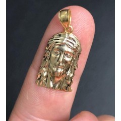10k Yellow Or Two Tone Gold Diamond Cut Small Jesus Face Pendant