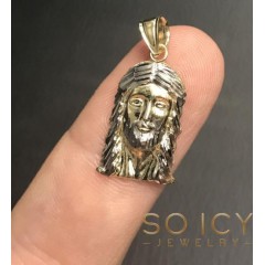 10k Two Tone Gold Diamond Cut Mini Jesus Face Pendant