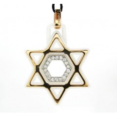 Baraka 18k Rose Gold White Ceramic Jewish Star Of David Diamond Pendant 0.18ct