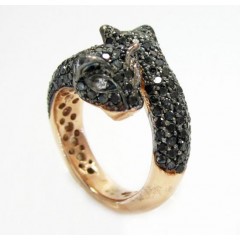 Ladies 14k Rose Gold Black Diamond Double Headed Panther Ring 4.00ct