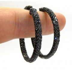 14k Black Gold Black Diamond Round Hoops 7.00ct
