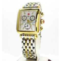 Ladies Michele Deco Day Diamond Two Tone Stainless Steel Watch 0.05ct