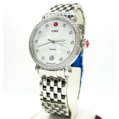 Ladies Michele Signature Csx-36 Diamond White Stainless Steel Watch 0.64ct