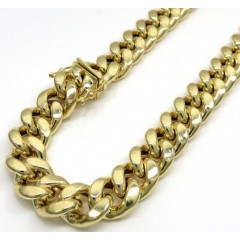 10k Yellow Gold Hollow Miami Link Chain 22-38 Inch 11mm