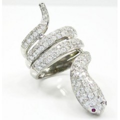 14k White Gold Round Diamond Snake Ring 2.00ct