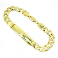 10k Yellow Gold Diamond Cut Thick Cuban Id Bracelet 9 Inch 9.5mm 