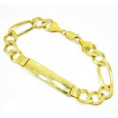 10k Yellow Gold Diamond Cut Figaro Id Bracelet 8.75 Inch 11mm 