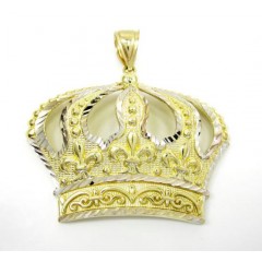 10k Fancy Diamond Cut Crown Pendant