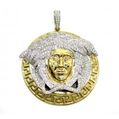 14k Yellow Gold Medusa Head Diamond Pendant 6.66ct