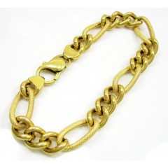 14k Yellow Gold Puffed Figaro Bracelet 7.75 Inch 9mm 