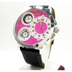 Curtis & Co Stainless Steel Big Time World 3 Time Zone Pink Watch