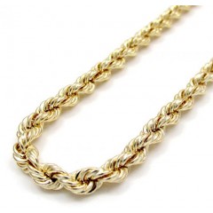 10k Yellow Gold Smooth Hollow Rope Chain 20-30 Inch 4mm