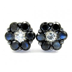 14k Black Gold Black & White Diamond Cluster Earrings 2.75ct 